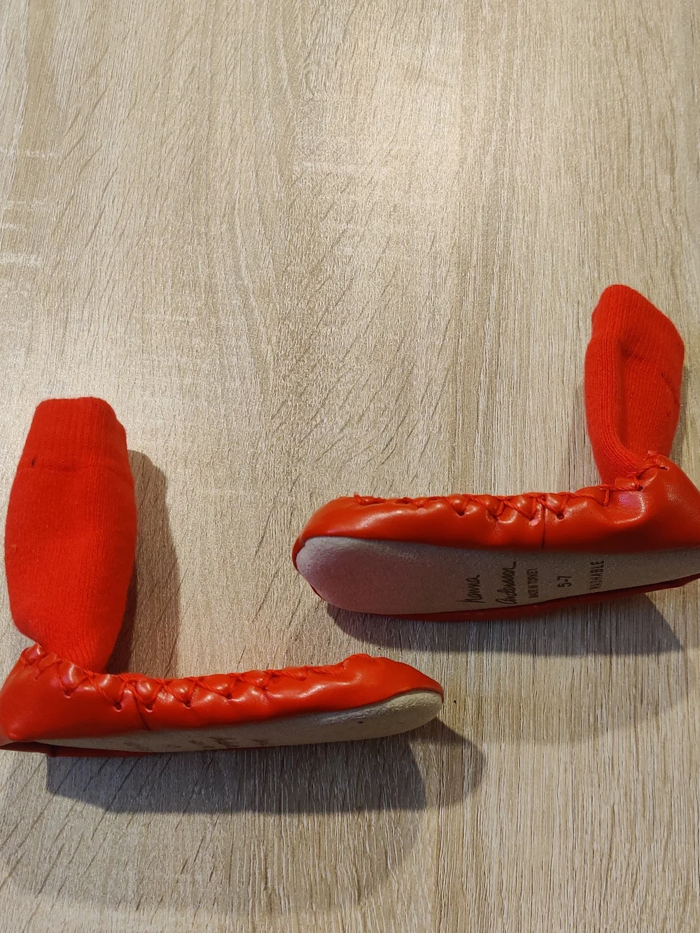 Hanna Andersson Bright Red Moccasin-Style Slipper Socks Size 5-7